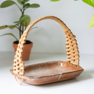 Boho ceramic wicker handled trinket dish